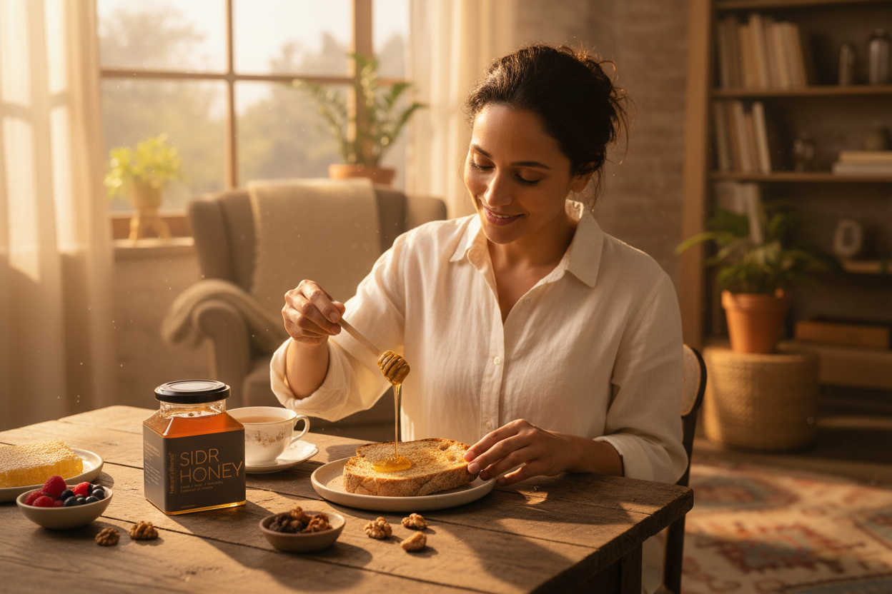 Person enjoying Yemeni Sidr Honey
